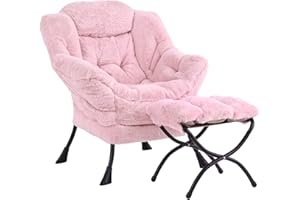 LITA Lazy Chair with Ottoman, Modern Lounge Accent Chair with Armrests and a Side Pocket, Leisure Upholstered Sofa Chair Set,