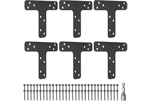 YVHFWOY T Post Bracket 6Pcs,Mending Plate Flat Straight Steel Repair Fixing T Shape Bracket, Powder Coated Post to Beam Connectors for Repair Wooden House,Furniture,Truss framing…