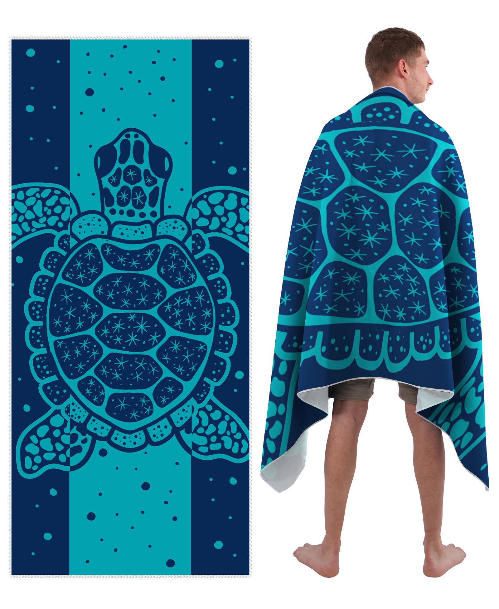 Style Slice Microfibre Beach Towel Extra Large - Sand Free Quick Dry Lightweight Beach Towels for Adults, Includes Mesh Bag - Ocean Blue Turtle, 200x90cm