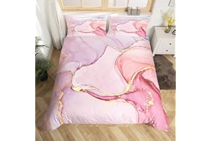 EROSEBRIDAL Pink Marble Duvet Cover Twin Size for Adult Women Girls Abstract Art Theme Bedding Set Purple Golden Marble Pattern Comforter Cover with Zipper Ties Boys Teens Stone Printed Soft Microfiber Bedspread