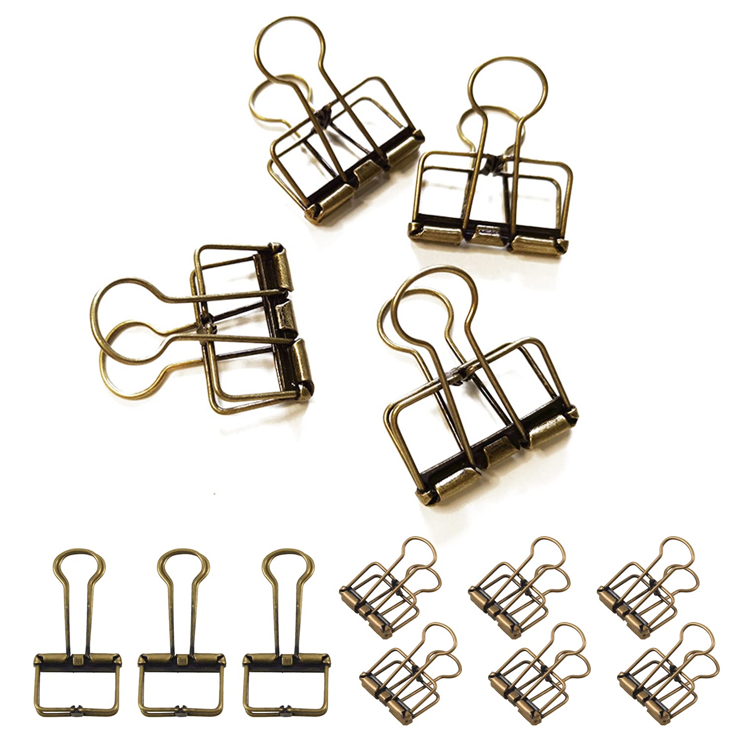10pcs Skeleton Binder Clips, Hollow Bronze Metal Wire Foldback Clips for Planner, Journal, Notebook (32mm)