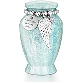 Dletay Small Urns for Human Ashes Keepsake 2.85 Inch Memorial Mini Cremation Urn for Women Men Aluminum Decorative Funeral Urns-Lake Green