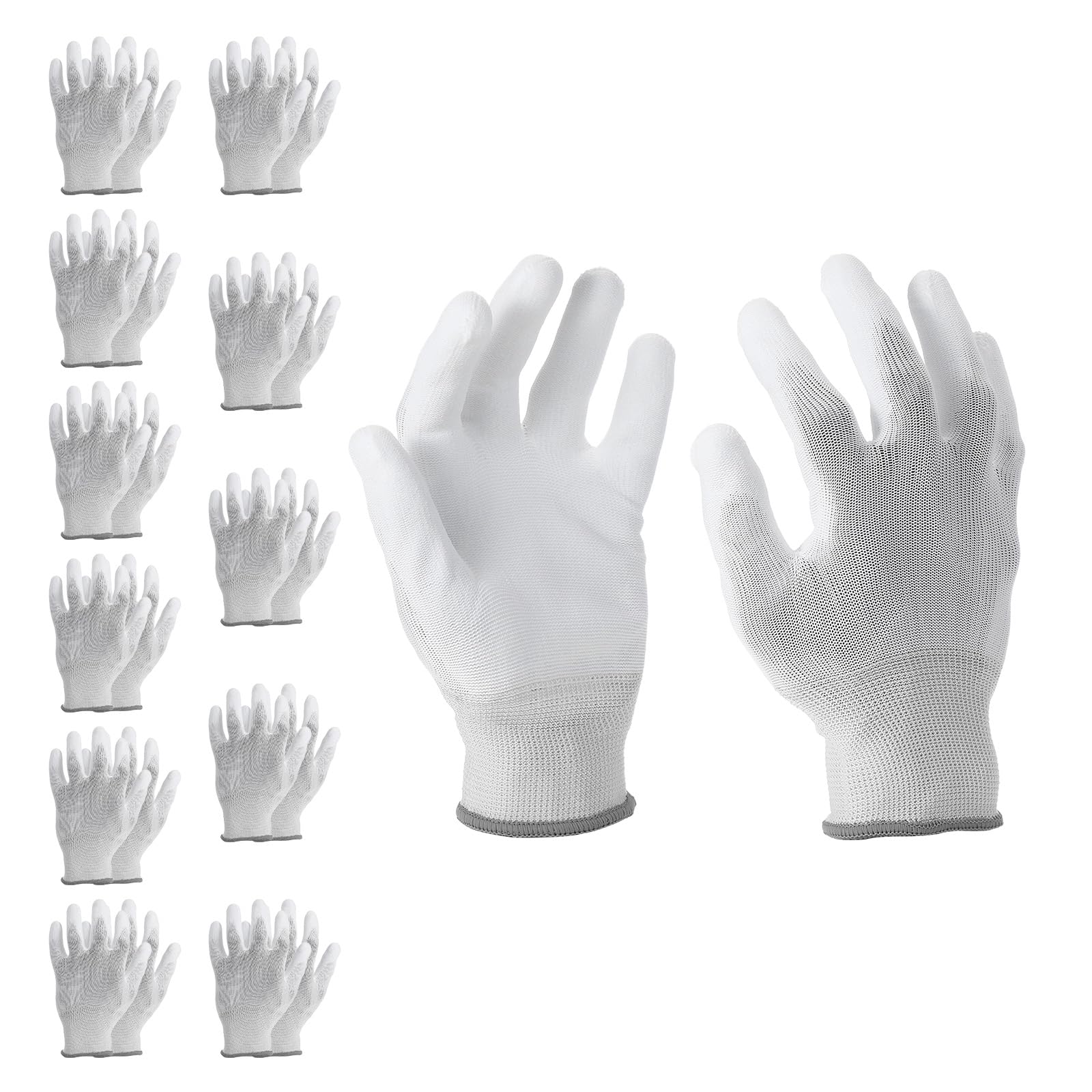 PATIKIL Safety Work Gloves, 12 Pair PU Coated Seamless Knit Gardening Glove with Grip for Woodworking Construction Warehouse Yard Work, White, Medium Size