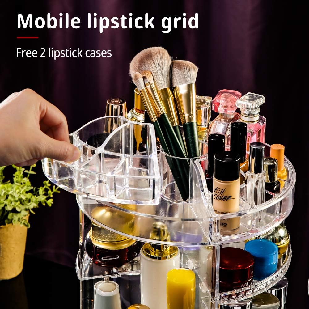 360 Rotating Adjustable Makeup Organizer - Thicker Makeup Storage Display Case Fits Jewelry,Makeup Brushes, Lipsticks and More: Home Improvement
