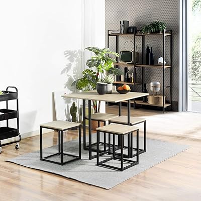 Buy Furniturer 5 Piece Wooden Metal Dining Table Sets Square Table And 4 Chairs For Home Kitchen Modern Furniture Beech And White White Online In Turkey B07l2z7z18