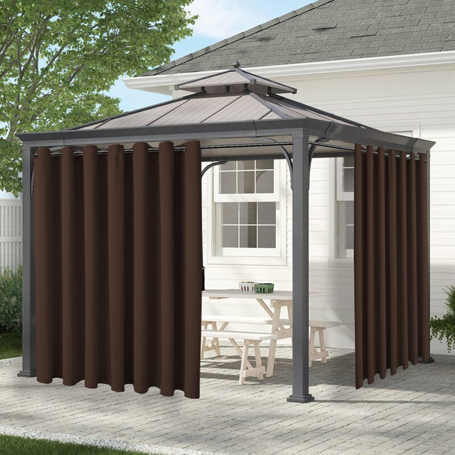 Outdoor Curtains - LUSHLEAF Waterproof Indoor/Outdoor Curtains for Patio - UV Sun Light Blocking Waterproof Blackout Curtains for Bedroom, Living Room, Porch, Cabana, Gazebo,1 Panel, 100 x 120 inch, Brown