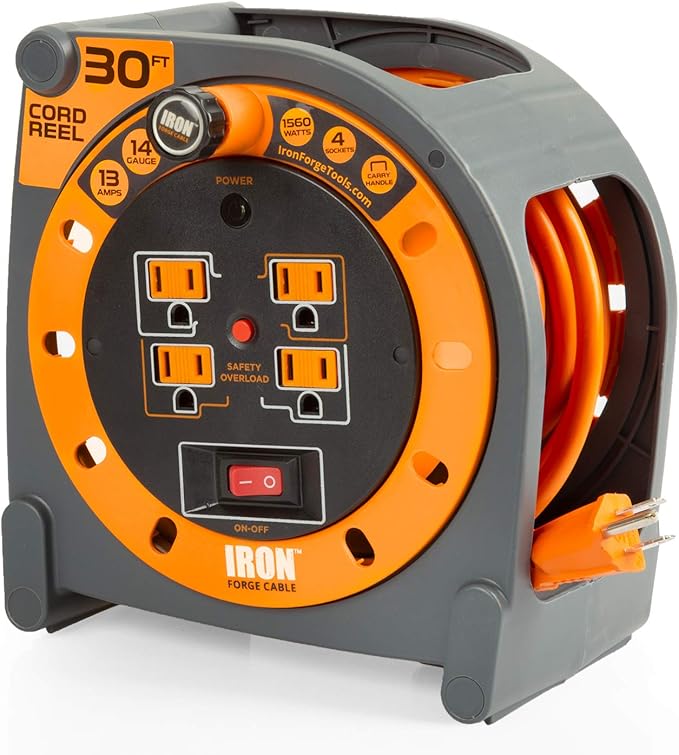 30 Ft Extension Cord Reel with 4 Electrical Power Outlets 14/3 SJTW