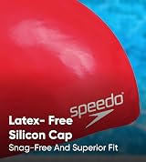 Speedo Unisex Youth Junior Plain Moulded Silicone Swimming Cap Red One Size view 2