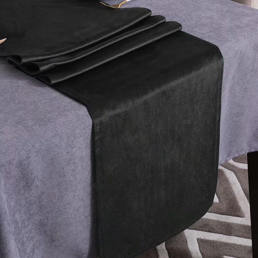 WAITER TREE Table Runner for Dining Table 35x180 cm, Washable Velvet Dresser Scarf Luxury Rustic Farmhouse Table Runners for Home Dining Coffee Table - Black
