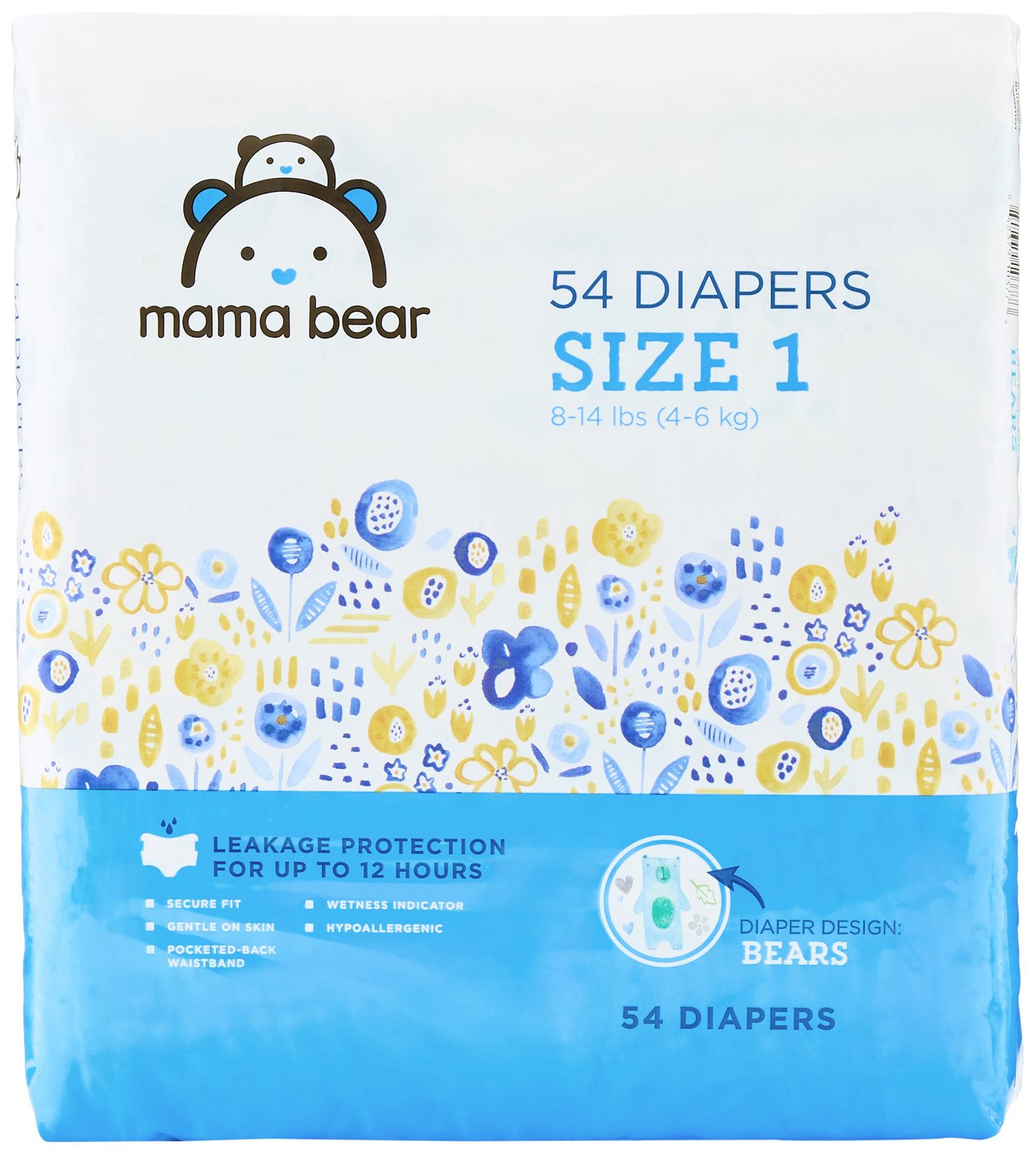 Amazon Brand - Mama Bear Diapers Size 1, 54 Count, Bears Print