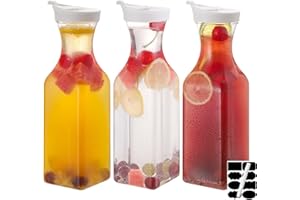 CJWLKJ 3 Pcs 32 Oz Plastic Water Carafe Pitcher with Flip Top Lid, Square Base Juice Containers, Mimosa Bar Supplies Pitcher 