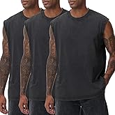 SnowElve Mens Workout Tank Tops Sleeveless Tee Shirts Men Muscle Shirt Gym Acid Wash T Shirts Running Beach Loose Fit Tee