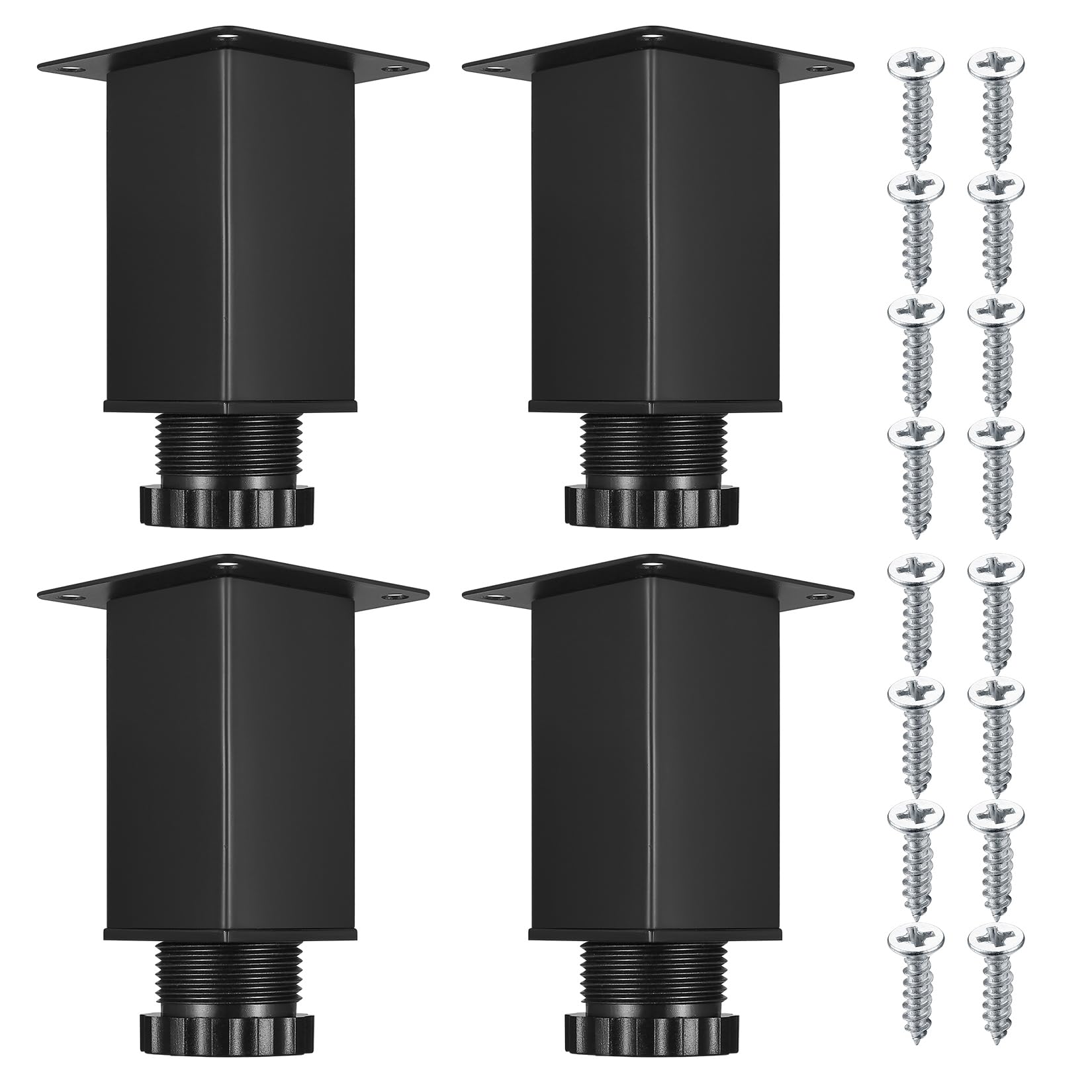 4 Pcs Adjustable Cabinet Legs, Feet for Furniture Legs, Stainless Steel Table Legs Height Adjustable 0-15mm, Adjustable Feet for Desk Sofa Cupboard Table Bed Cabinet Feet Legs, Black/38x80mm