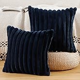 MADIZZ Set of 2 Faux Wool Plush Decorative Throw Pillow Covers 18x18 Inch Dark Blue Fluffy Striped Soft Decorative Cushion Cover for Sofa Bedroom Pillow Shell