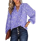 Dokotoo Women's Casual V Neck Alicia Floral Print Smocked Long Sleeve Chiffon Blouses Bohemian Top Shirts