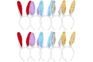 Abaodam 30 Pcs Easter Bunny Ears Headbands Plush Easter Rabbit Ear Hairband for Holiday Birthday Party Favor Random Color