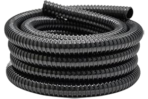 Pamopamo 1 Inch Pond Tubing, 1" ID Corrugated Water Pipe, 20 Feet Length Flexible PVC Hose Pipe with Pipe Fittings, Aquarium, Pond Waterfall, Garden Pond Pump Drainage Tube Black