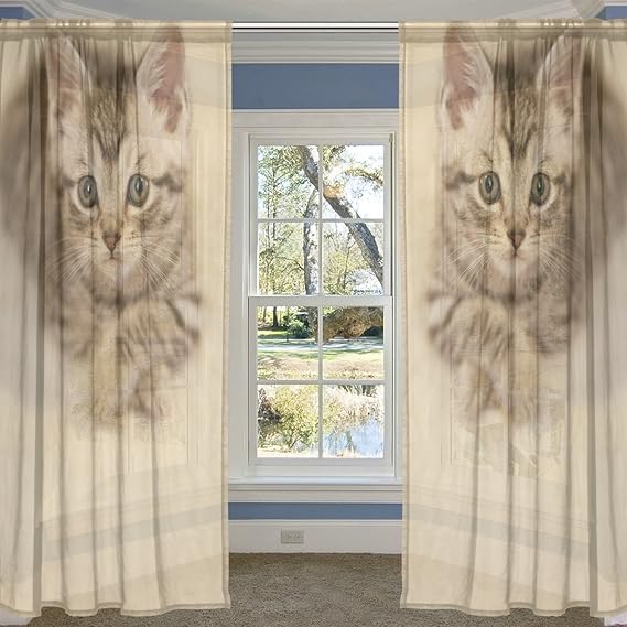 ALIREA 2 Panels Cat Sheer Voile Window Curtain Treatment Drapes 55" X 78" Home