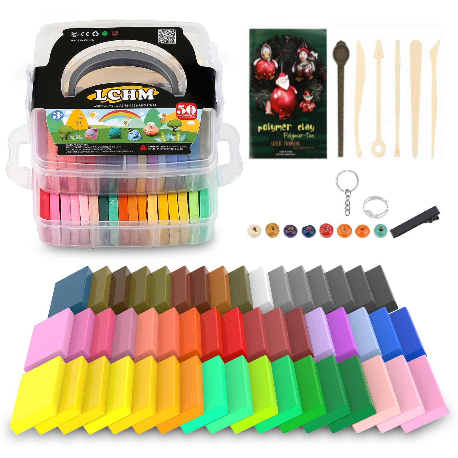 Polymer Clay 50 Colors 1.25Kg/2.75LB Nontoxic Oven Bake Clay Blocks Set Modelling Clay DIY Craft Kits Best Christmas and Birthday Gifts for Kids