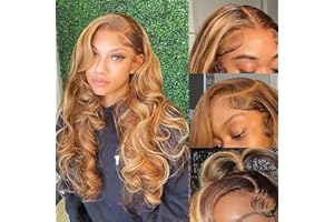 KeaBalo Highlight Ombre Lace Front Wigs Human Hair Pre Plucked with Baby Hair 13x4 Body Wave Frontal Wigs Human Hair 180% Density 4/27 Colored Honey Blonde Lace Front Wig for Women 22 Inch
