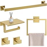 YACVCL Brushed Gold Bathroom Hardware Accessorie Set 23.6 Inch Towel Bar Set 5-Pieces Towel Rack&Holder Set for Bathroom,Upgraded Toilet Paper Holder with Shelf,Stainless Steel Wall-Mounted