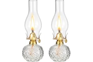 Hortsun 2 Pieces Christmas Chamber Oil Lamp, Vintage Glass Clear Kerosene Lamp Indoor Decorative Hurricane Oil Lantern for Xmas Thanksgiving Tabletop Decor and Winter Emergency Lighting(Cute Style)