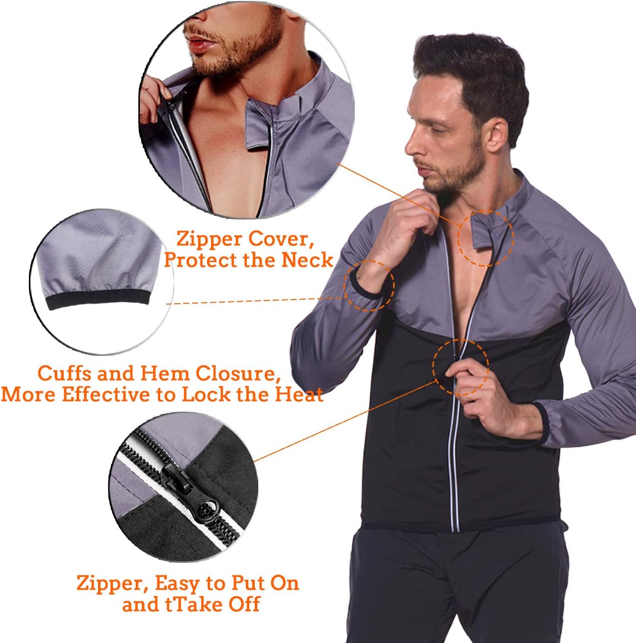 NINGMI Sauna Suit for Men Sweat - Zipper Long Sleeve Workout Jacket Mens Body Shaper Gym Belly Slimming Shirt Fitness Tan Top : Sports & Outdoors