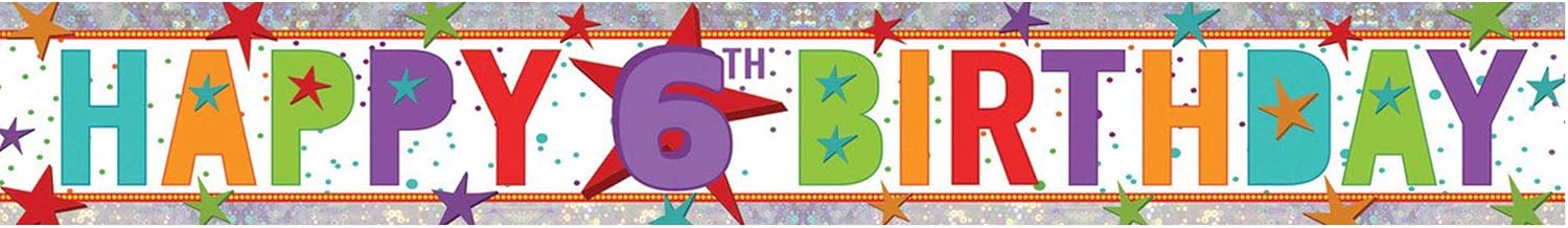 Amscan 9900018 Colorful 6th Birthday Starry Foil Banner-1 PC, Multicolor