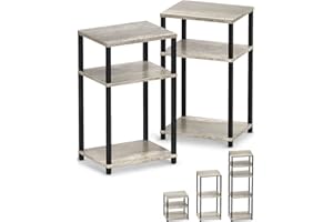 WOODYNLUX Side Table Nightstands Set of 2, End Table with Shelves, 3-Tier Bedside Tables, 5-Tier Shelf Bookcase, Nightstand Accent Table for Living Room, Bedroom, Gray, Easy Assembly.