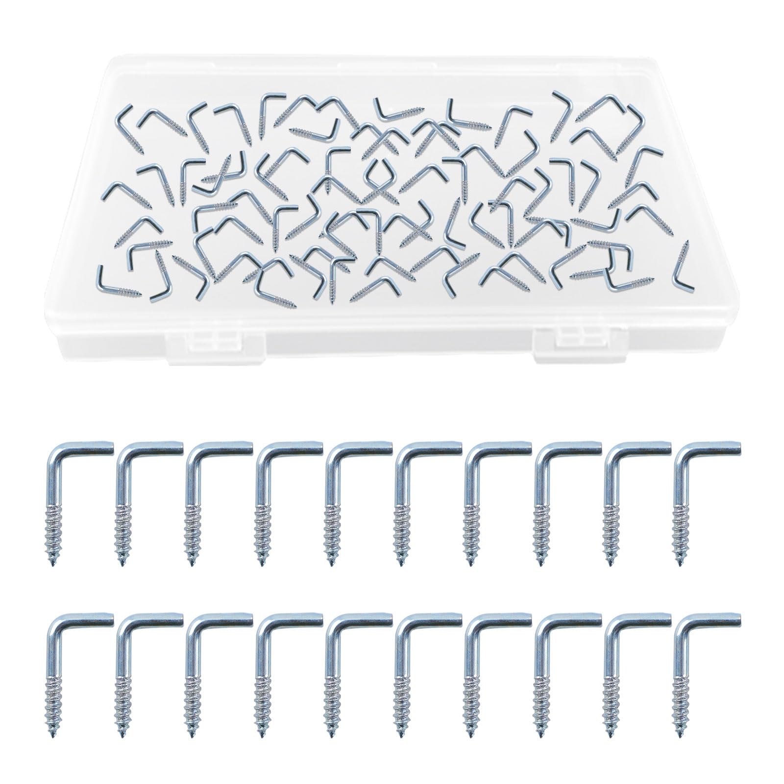 UFURMATE Screw in L Shaped Hooks - 100Pcs Galvanized Shouldered Dresser Cup Right Angle Self Tapping Screw Hooks for Indoor/Outdoor Hanging