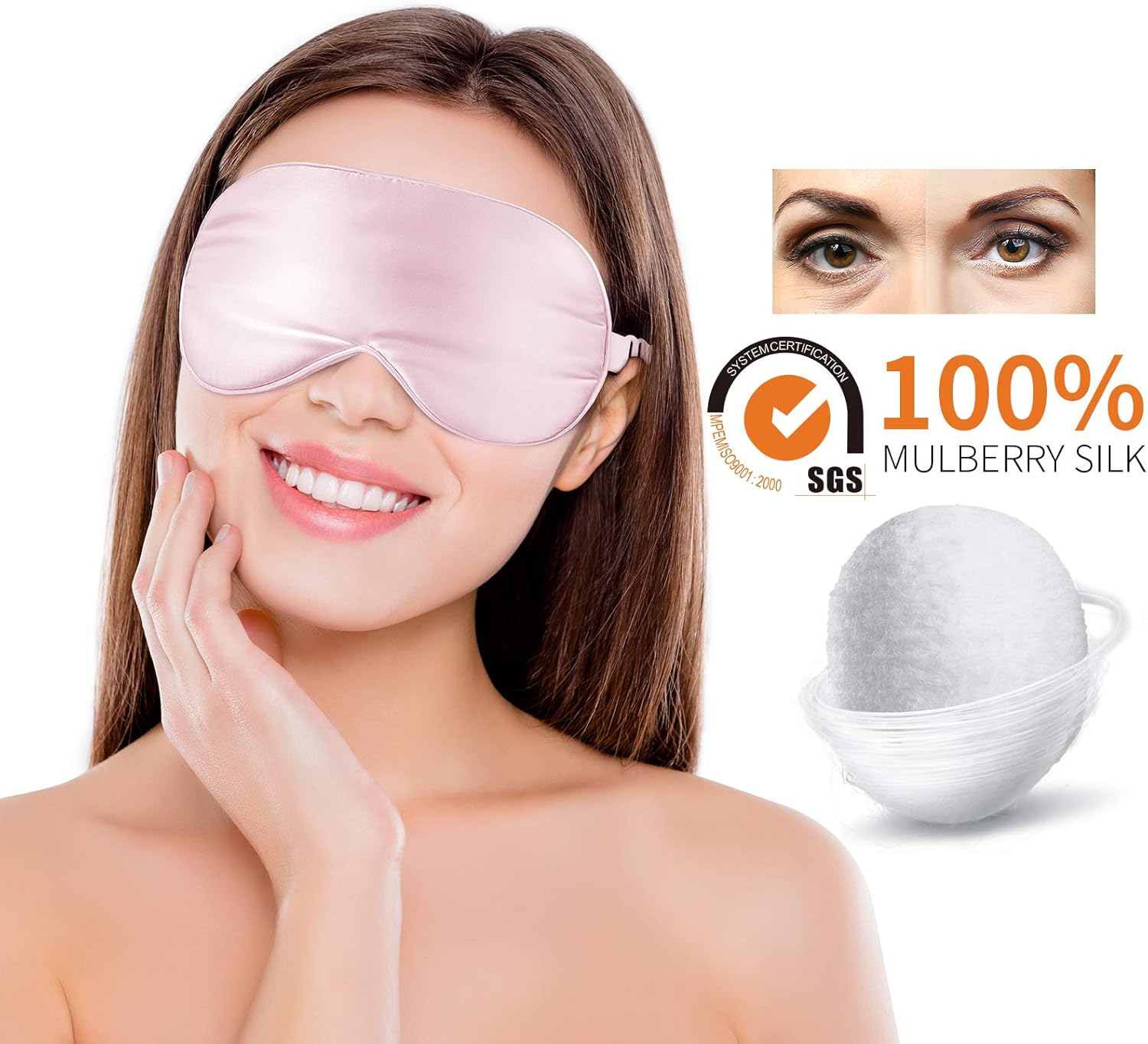 Natural Silk Sleep Mask, Super-Smooth & Soft Eye Mask with Adjustable Strap, Blindfold, Perfect Blocks Light, Pressure Free for A Full Night's Sleep (Black): Health & Personal Care