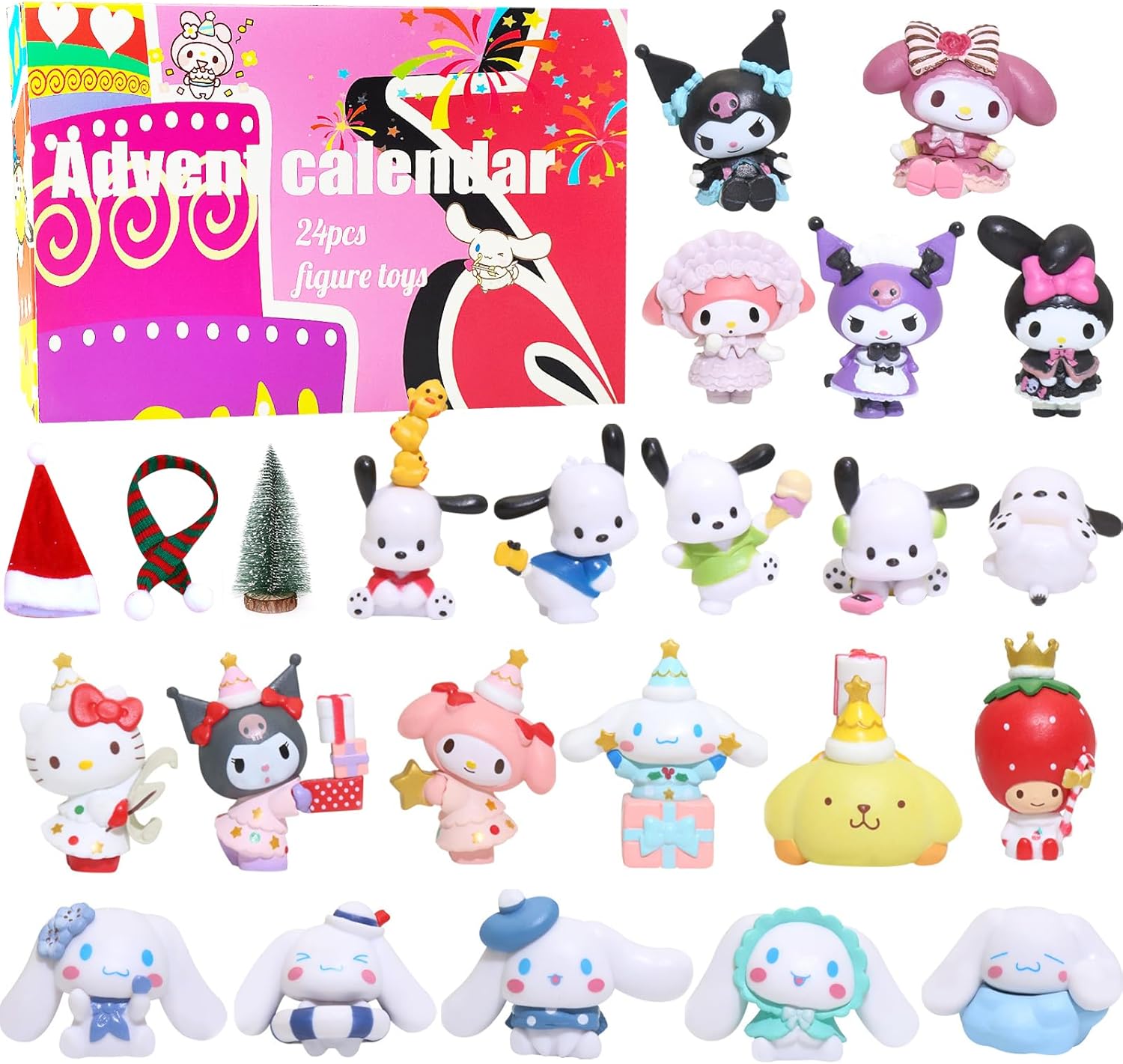 Advent Calendars - Christmas Advent Calendar 2023 for Girls, 24 Days Countdown Calendar, 24 Days Kawaii Figurines Kitty Kuro Melo Cinnamon Toys Surprise Gift for Kids Girls Adults Xmas Vacation Stocking Stuffer Gifts