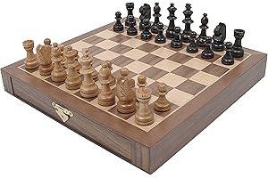 Hey! Play! Inlaid Walnut-Style Magnetized Wood Chess Set with Staunton Wood Chessmen, Brown,1.375x9.875x9.875, 12-21129