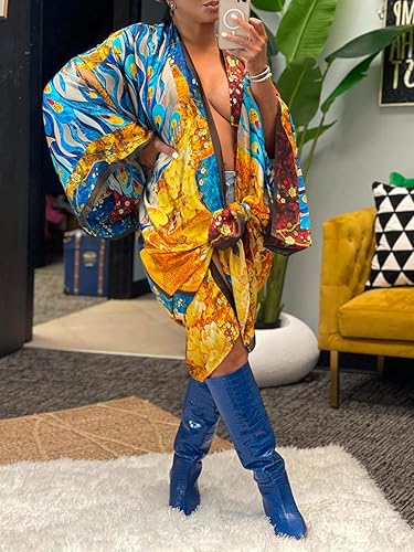 Vakkest Women's Floral Print Kimono Cardigan Boho One Size Long