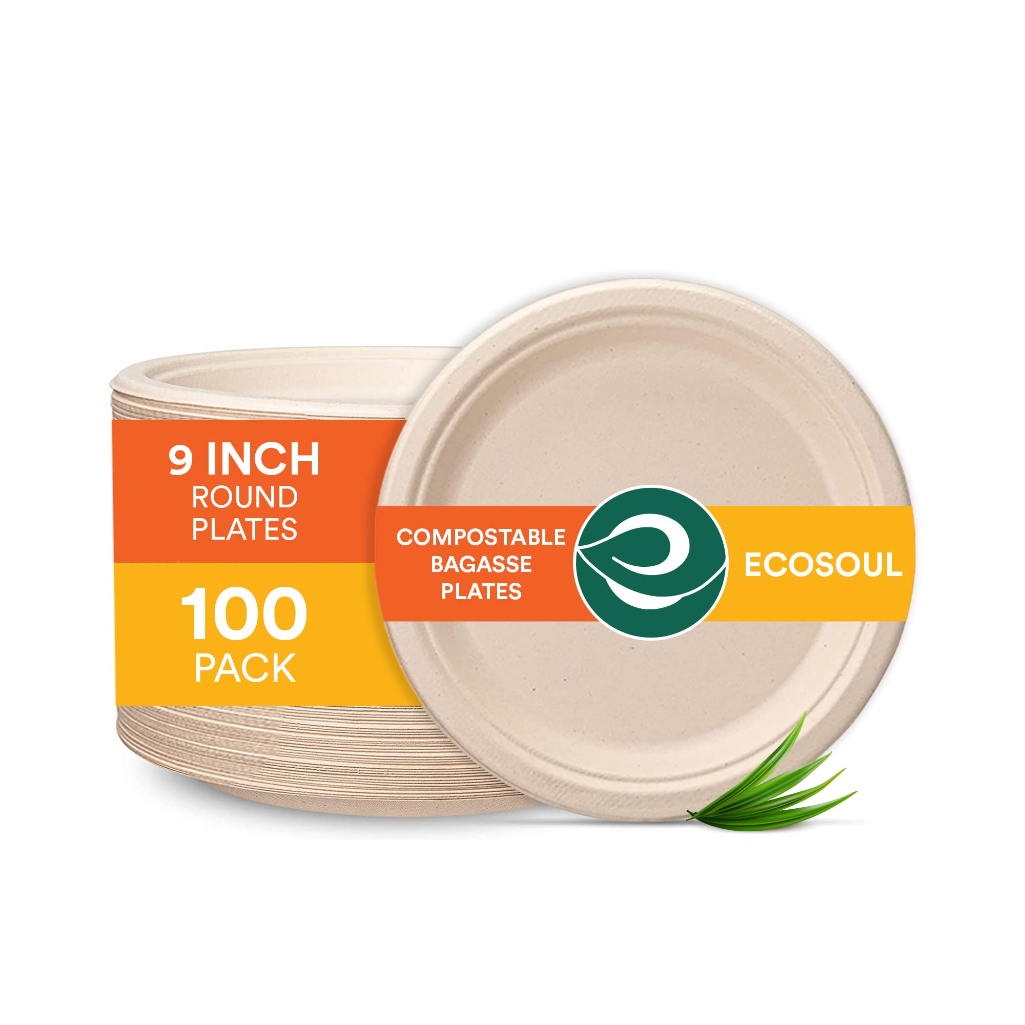 Photo 1 of ECO SOUL 100% Compostable 9 Inch Paper Plates (100-Pack) Disposable Party Heavy Duty, Eco-Friendly, Wedding Plates I Biodegradable Eco Plates