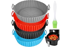 UPEOXT 4 Pack Silicone Air Fryer Liners, Reusable Round Basket, Non Stick Baking Tray, Heat Resistant Bowl Pot, Washable Inse