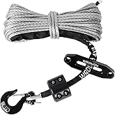 1/4" Synthetic Winch Rope Kit, 1/4 In x 50 Ft 10,000LBs Strength ATV Winch Rope Line with Steel Hook, Fairlead, Rubber Stopper, Protecting Sleeve and Thimble, Suitable for ATV, SUV, Vehicle (Gray)