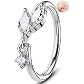 Melighting 20G Nose Ring Hoop 316L Surgical Steel Dangle Seamless Open Nose Piercing with Lotus or Leaf CZ Clear Silver Helix Cartilage Labret Septum Daith Piercing Jewelry for Women 8 mm