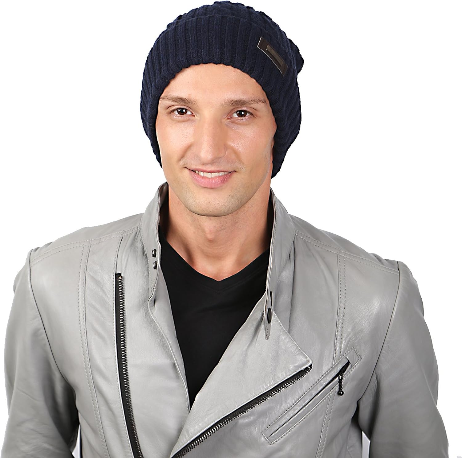 HIG Mens Winter Hat Warm Comfortable Soft Knit Beanie Hats Lined with Fleece (Blue): Clothing