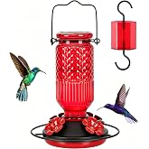 FEED GARDEN Glass Hummingbird Feeder for Outdoors Hanging, 16 OZ Humming Birds Feeders with 4 Bee Guard Feeding Ports & Built