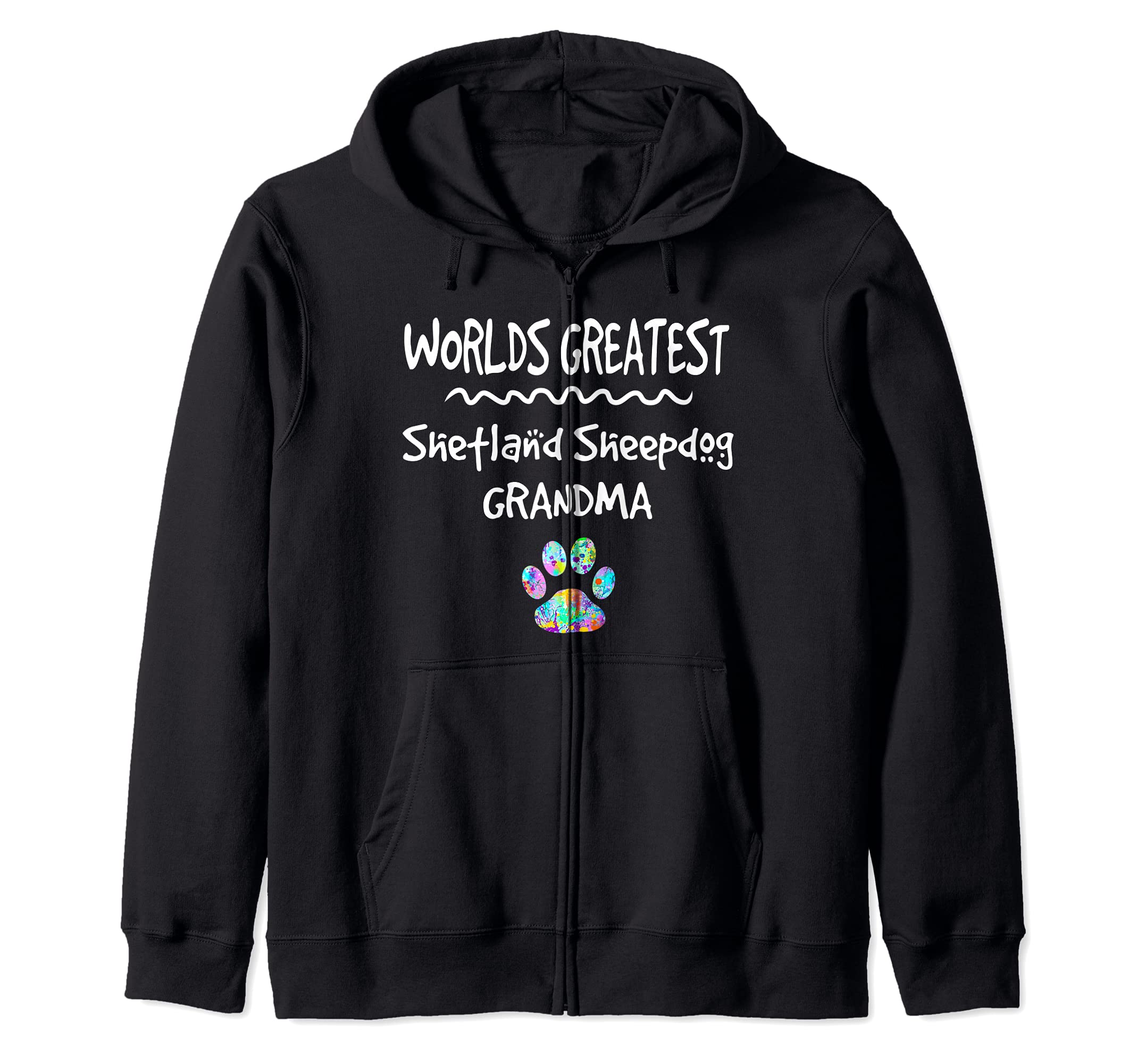 Worlds Greatest Shetland Sheepdog Grandma Cute Dog Paw Print Zip Hoodie