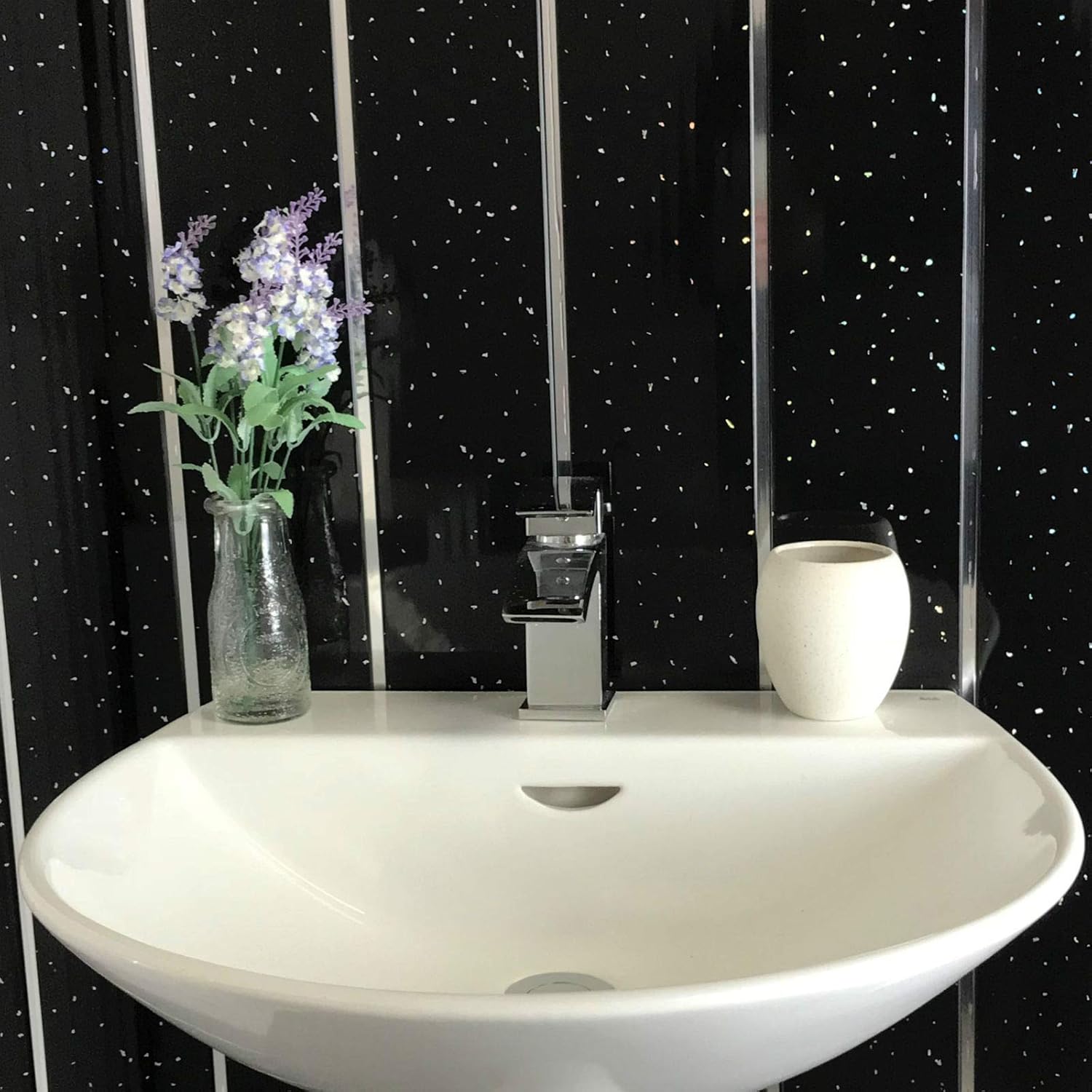 50 Diy Tools Black Sparkle With Chrome Strip 8mm Wall Cladding