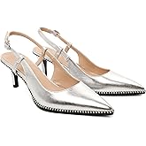 AUMOTED Women Low Heel Pumps Slingback Heels Pointed Toe Beaded Heels 2.5" Elegant Dressy Pumps