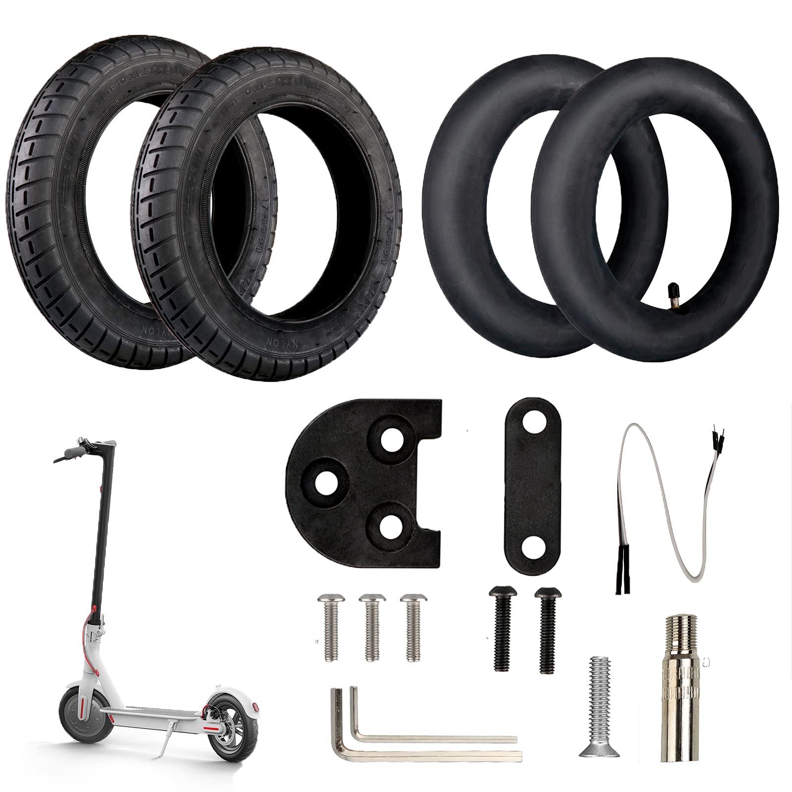 ANSENI® Wanda 10 Inch Wheels Kit Compatible for Xiaomi M365, 1s, Essential,Pro and Pro2, Replacement for Electric Scooter, Inner Tube, Risers and Valve Adapter (Black)