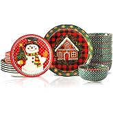 HASENSE 18 Pieces Dinnerware Sets for 6, Christmas Plates and Bowls Set for Valentie's Day, Ceramic Chip Resistant Tableware Dishes Set, Scratch Resistant Microwave and Dishwasher Safe, Multicolor