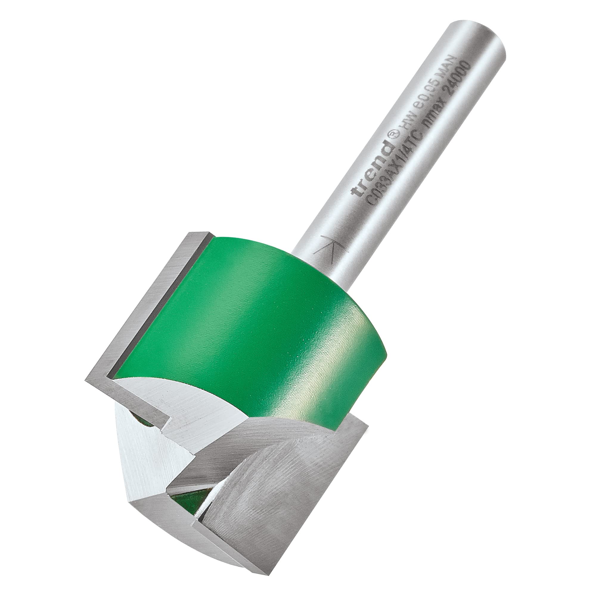 Trend CraftPro Straight Two Flute Router Cutter Bit, 1/4 Inch Shank, 25mm Cut Diameter & 19mm Cut Length, Tungsten Carbide Tipped, C033AX1/4TC