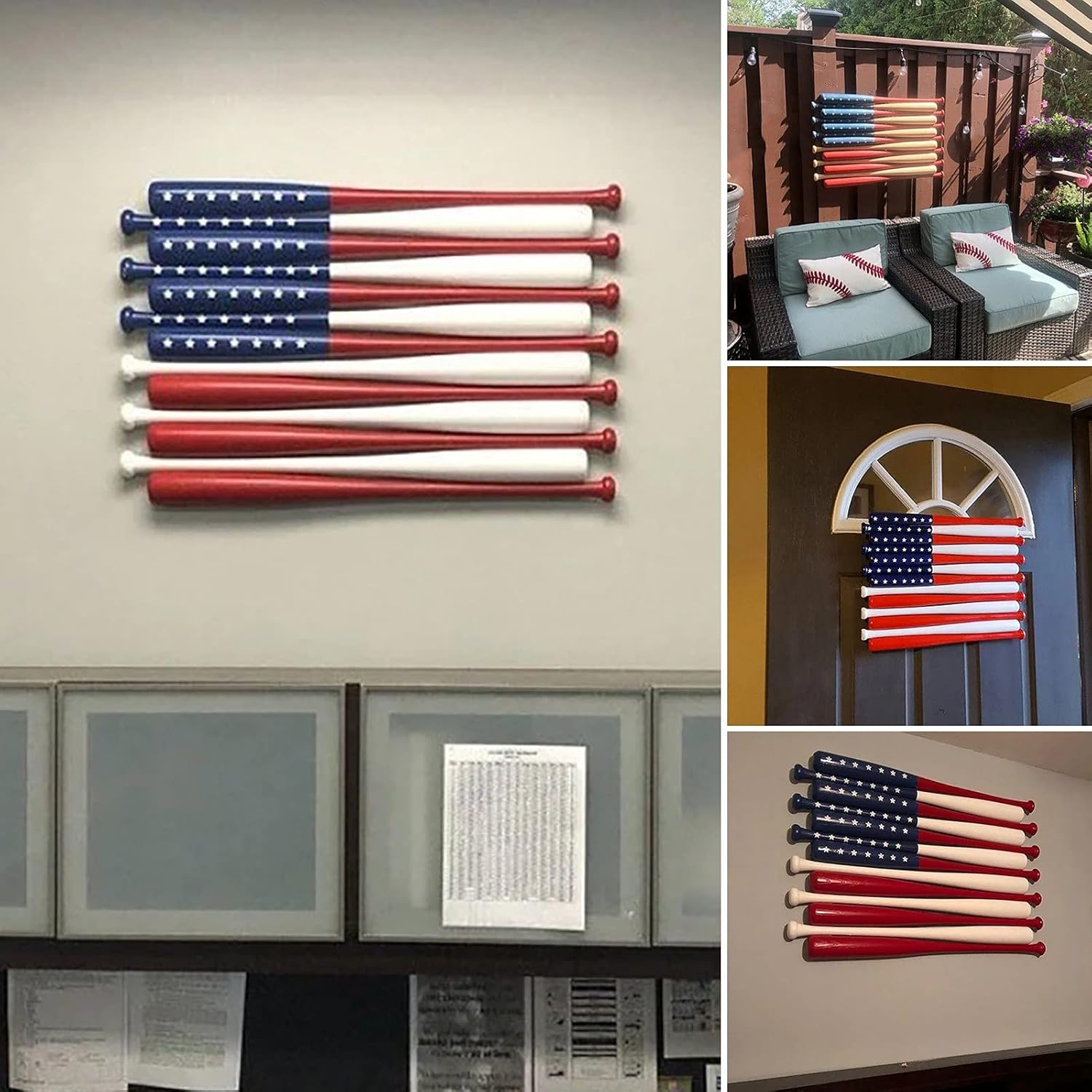 American Flag Wall Decoration, Creative Indoor Wooden Baseball Bat Flag Wall Hanging, Baseball Decoration, Hanging Tool for Office & Bedroom Home Patriotic (Multicolor)