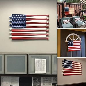 American Flag Wall Decoration, Creative Indoor Wooden Baseball Bat Flag Wall Hanging, Baseball Decoration, Hanging Tool for Office & Bedroom Home Patriotic (Multicolor)