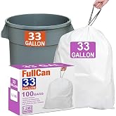 FullCan 30-33 Gallon White Drawstring 1.2 MIL THICK Trash Bags (100 Count) Compatible with Rubbermaid Brute Round Trash Can Sturdy &amp; Tear-Resistant HEAVY DUTY for 30, 32, 33 Gallon Trash Can