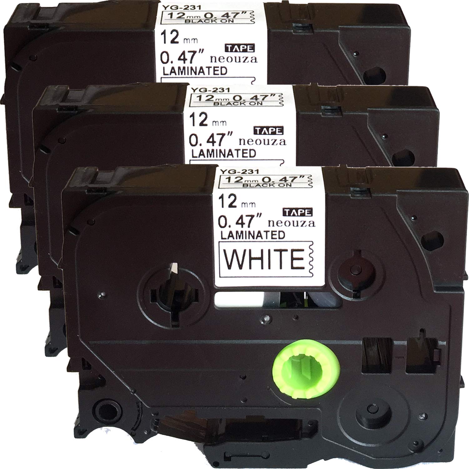 NEOUZA 3PK Black on White Label Tape Cassette Compatible for Brother TZ TZe 231 TZ-231 TZe-231 P-Touch 12mm x 8m Laminated